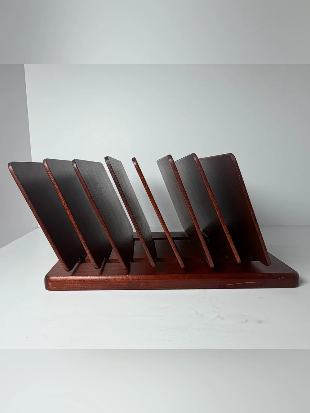 Vintage Wood Levenger Desk Organizer MCM Style 8 Moveable Partitions Retro Rare
